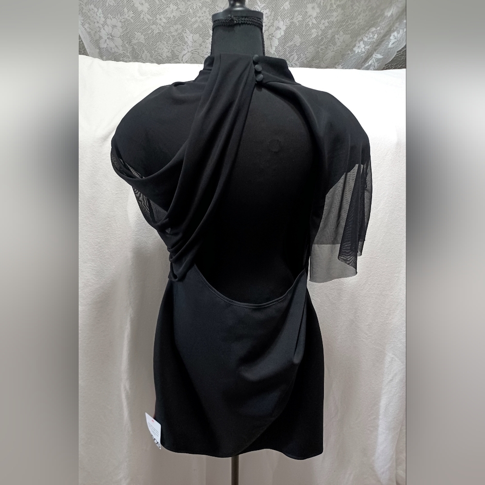 NWT ASOS DESIGN Draped Mesh Shoulder Pad Premium Mini Dress Size 14 In Black - Picture 6 of 12